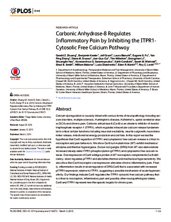 Carbonic anhydrase-8 regulates inflammatory pain by inhibiting the ITPR1-cytosolic free calcium pathway. thumbnail