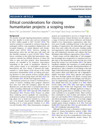 Ethical considerations for closing humanitarian projects: a scoping review thumbnail