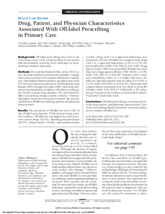 Drug, Patient, and Physician Characteristics Associated With Off-label Prescribing in Primary Care thumbnail