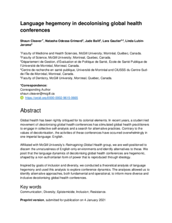Language hegemony in decolonising global health conferences thumbnail