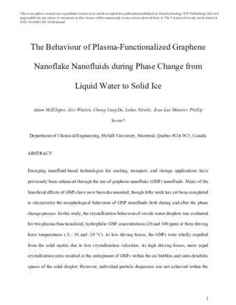 The behaviour of plasma-functionalized graphene nanoflake nanofluids during phase change from liquid water to solid ice thumbnail