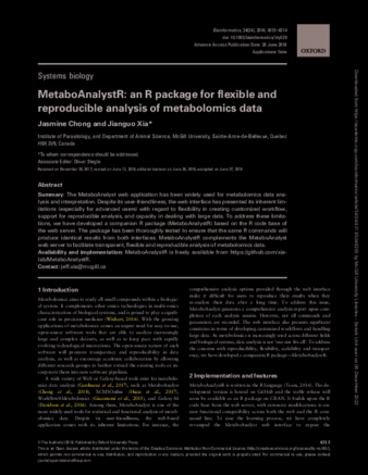 MetaboAnalystR: an R package for flexible and reproducible analysis of metabolomics data thumbnail