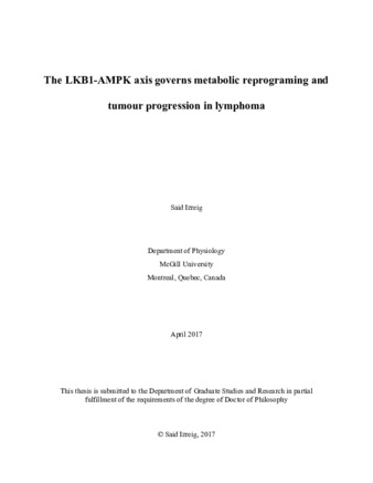 The LKB1-AMPK axis governs metabolic reprograming and tumour progression in lymphoma thumbnail