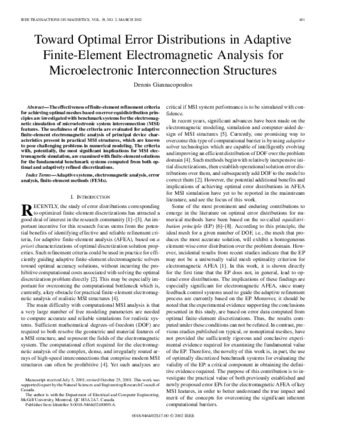 Toward optimal error distributions in adaptive finite-element electromagnetic analysis for microelectronic interconnection structures thumbnail