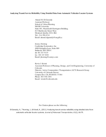 Analyzing transit service reliability using detailed data from automatic vehicular locator systems thumbnail