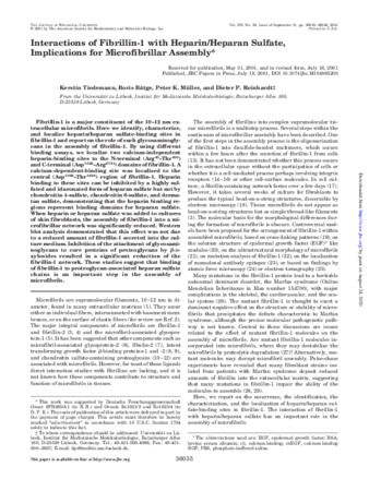 Interactions of Fibrillin-1 with Heparin/Heparan Sulfate, Implications for Microfibrillar Assembly thumbnail