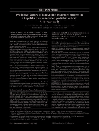 Predictive Factors of Lamivudine Treatment Success in a Hepatitis B Virus-Infected Pediatric Cohort: A 10-Year Study thumbnail
