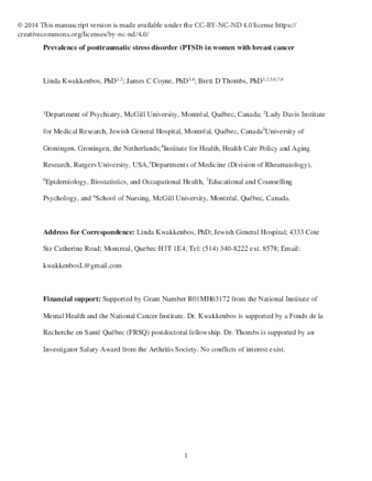 Prevalence of posttraumatic stress disorder (PTSD) in women with breast cancer thumbnail