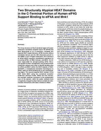 Two Structurally Atypical HEAT Domains in the C-Terminal Portion of Human eIF4G Support Binding to eIF4A and Mnk1 thumbnail