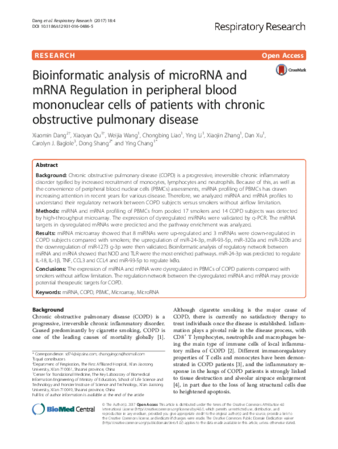 Bioinformatic analysis of microRNA and mRNA Regulation in peripheral blood mononuclear cells of patients with chronic obstructive pulmonary disease thumbnail