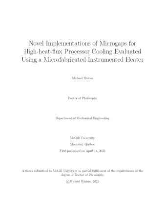 Novel implementations of microgaps for high-heat-flux processor cooling evaluated using a microfabricated instrumented heater thumbnail