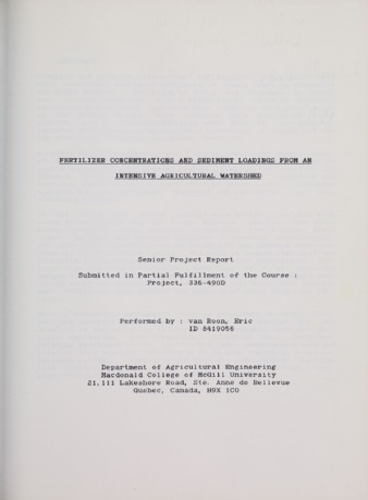 Fertilizer Concentrations and Sediment Loading From an Intensive Agricultural Watershed thumbnail