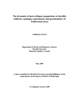 The dynamics of post-collapse magmatism at rhyolitic calderas: analogue experiments and geochemistry of Yellowstone lavas thumbnail