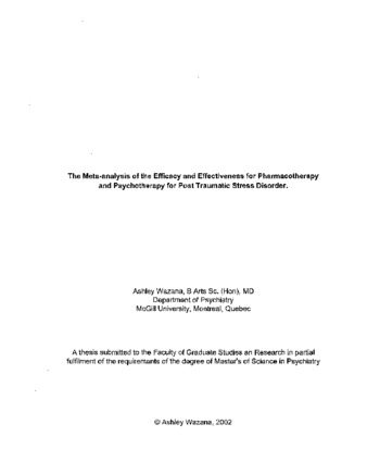 The meta-analysis of the efficacy and effectiveness for pharmacotherapy and psychotherapy for post traumatic stress disorder / thumbnail