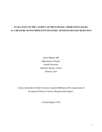 Evaluation of the validity of the EuroQol-5 dimensions (EQ-5D) as a measure of postoperative recovery after pulmonary resection thumbnail