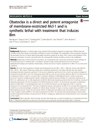 Obatoclax is a direct and potent antagonist of membrane-restricted Mcl-1 and is synthetic lethal with treatment that induces Bim thumbnail