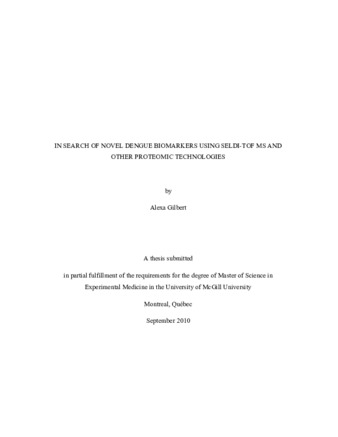 In search of Novel Dengue Biomarkers using SELDI-TOF MS and other Proteomic Technologies thumbnail