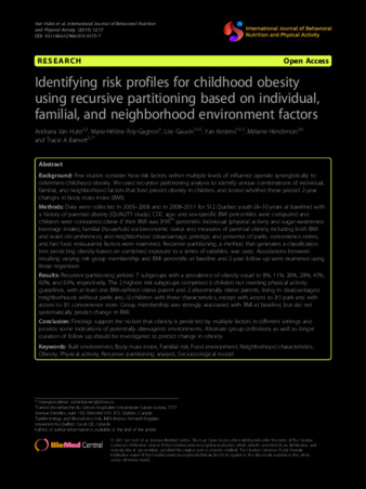 Identifying risk profiles for childhood obesity using recursive partitioning based on individual, familial, and neighborhood environment factors thumbnail