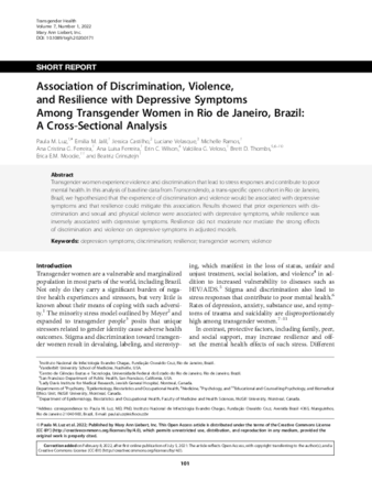 Association of Discrimination, Violence, and Resilience with Depressive Symptoms Among Transgender Women in Rio de Janeiro, Brazil: A Cross-Sectional Analysis thumbnail