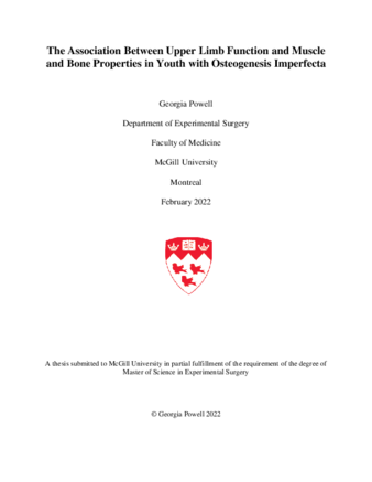 The association between upper limb function and muscle and bone properties in youth with osteogenesis imperfecta thumbnail