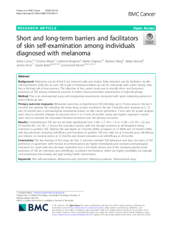 Short and long-term barriers and facilitators of skin self-examination among individuals diagnosed with melanoma thumbnail