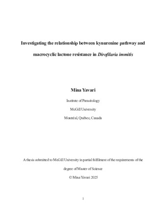 Investigating the relationship between kynurenine pathway and macrocyclic lactone resistance in Dirofilaria immitis thumbnail