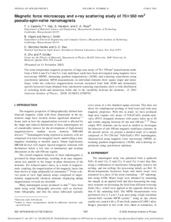 Magnetic force microscopy and x-ray scattering study of 70×550 nm2 pseudo-spin-valve nanomagnets thumbnail