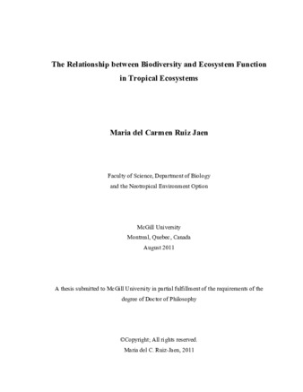 The Relationship between Biodiversity and Ecosystem Function in Tropical Ecosystems thumbnail