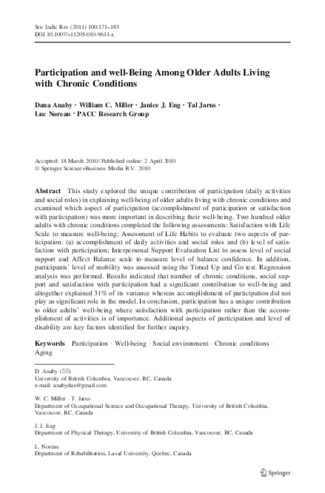 Participation and well-Being Among Older Adults Living with Chronic Conditions thumbnail