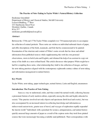 The practice of note-taking in Taylor White's natural history collection thumbnail