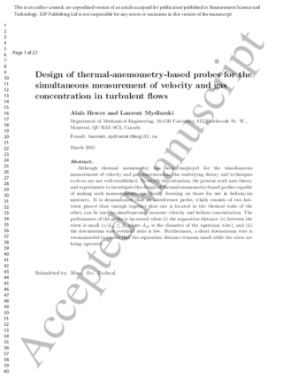 Design of thermal-anemometry-based probes for the simultaneous measurement of velocity and gas concentration in turbulent flows thumbnail