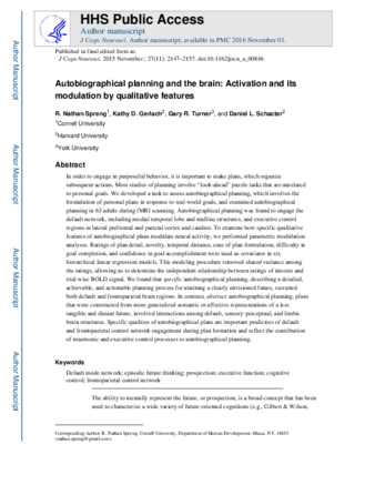 Autobiographical Planning and the Brain: Activation and Its Modulation by Qualitative Features thumbnail