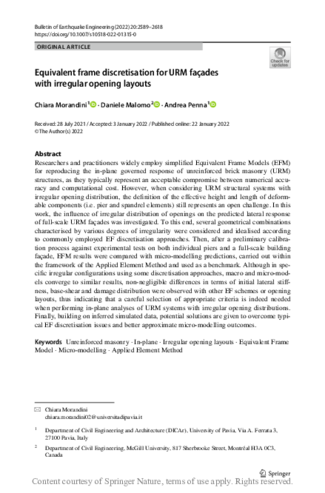 Equivalent frame discretisation for URM façades with irregular opening layouts thumbnail