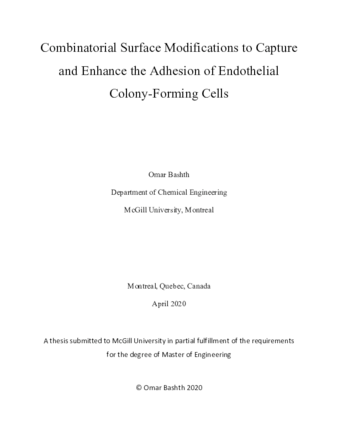 Combinatorial surface modifications to capture and enhance the adhesion of endothelial colony-forming cells thumbnail