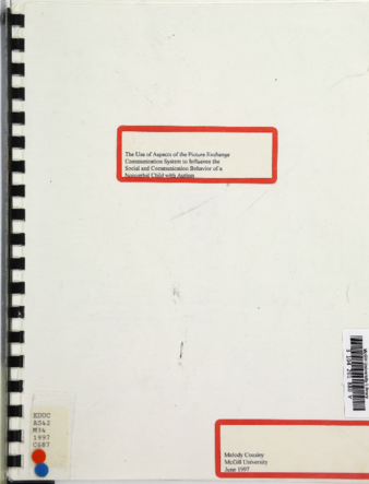 The use of aspects of the picture exchange communication system to influence the social and communication behaviour of annonverbal child with autism thumbnail