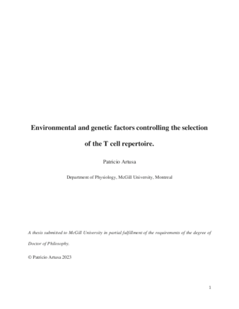 Environmental and genetic factors controlling selection of T cell repertoires thumbnail