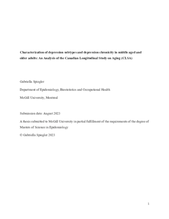 Characterization of depression subtypes and depression chronicity in middle aged and older adults: An Analysis of the Canadian Longitudinal Study on Aging (CLSA) thumbnail