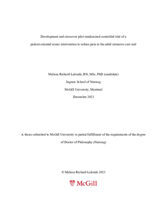 Development and crossover pilot randomized controlled trial of a patient-oriented music intervention to reduce pain in the adult intensive care unit thumbnail