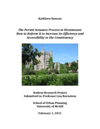 The Permit Issuance Process in Westmount: How to Reform It to Increase its Efficiency and Accessibility to the Constituency thumbnail
