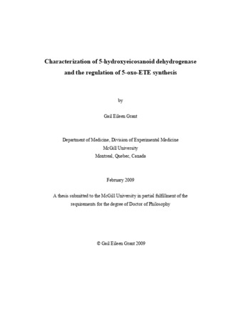 Characterization of 5-hydroxyeicosanoid dehydrogenase and the regulation of 5-oxo-ETE synthesis thumbnail