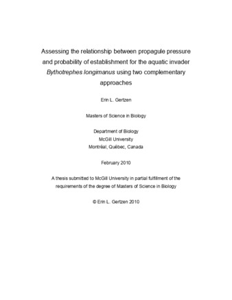 Assessing the relationship between propagule pressure and probability of establishment for the aquatic invader «Bythotrephes longimanus» using two complementary approaches thumbnail