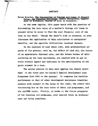The discounting of foreign aid loans to present value : the Canadian situation. thumbnail