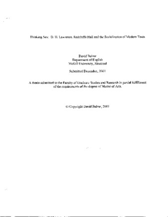 Thinking sex : D.H. Lawrence, Radclyffe Hall and the socialization of modern texts thumbnail