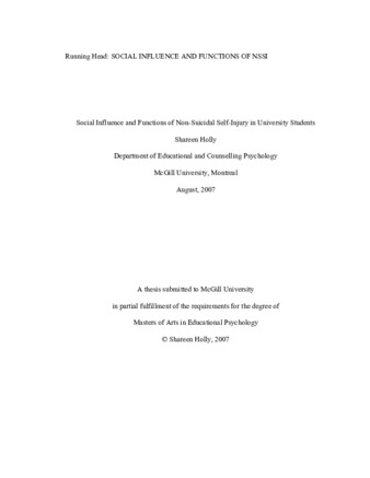 Social influence and function of non-suicidal self-injury in university students thumbnail