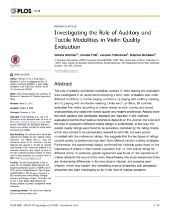 Investigating the Role of Auditory and Tactile Modalities in Violin Quality Evaluation thumbnail