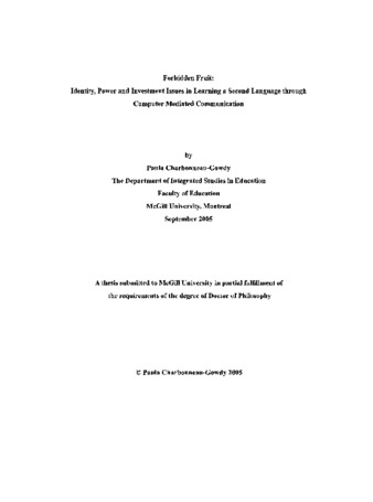 Forbidden fruit : identity, power and investment issues in learning a second language through computer mediated communication thumbnail