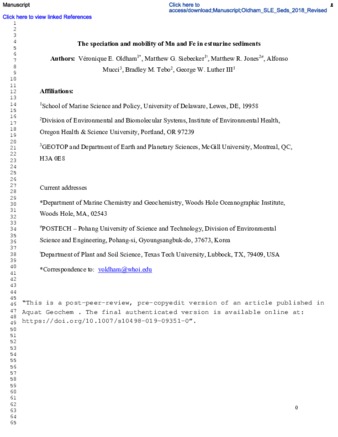 The speciation and mobility of Mn and Fe in estuarine sediments thumbnail