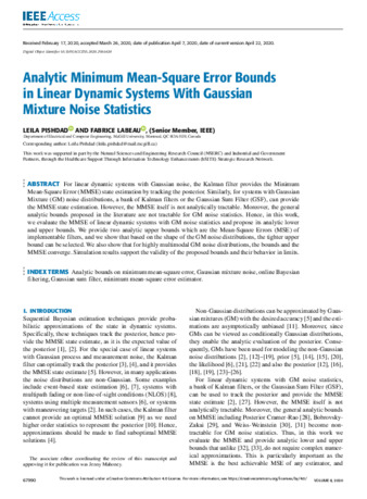 Analytic Minimum Mean-Square Error Bounds in Linear Dynamic Systems With Gaussian Mixture Noise Statistics thumbnail