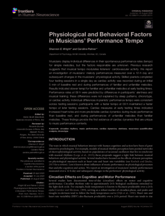 Physiological and Behavioral Factors in Musicians’ Performance Tempo thumbnail