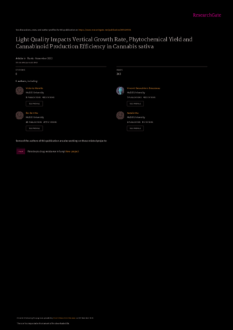 Light Quality Impacts Vertical Growth Rate, Phytochemical Yield and Cannabinoid Production Efficiency in Cannabis sativa thumbnail